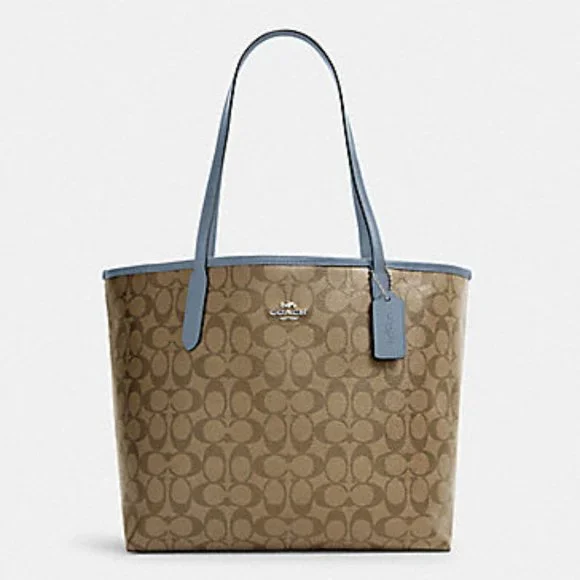 Coach 5696 City Tote In Signature Canvas In Khaki/Marble Blue - Picture 1 of 16